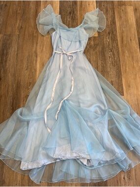 Vintage 70s Garden Party Chiffon Dress with Ruffle Sleeves